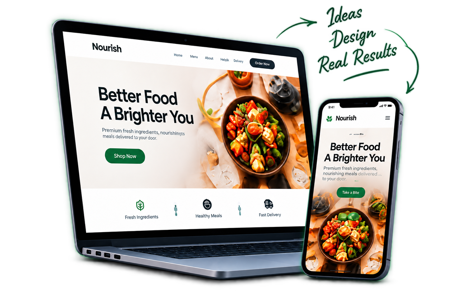 A website design shown on a laptop and a phone
